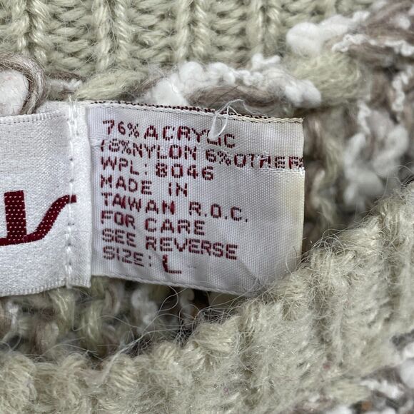 ESSENTIALS Sweater Womens L Chunky Slub Vest Boat Neck Pullover Beige Vintage 80 - Picture 10 of 14